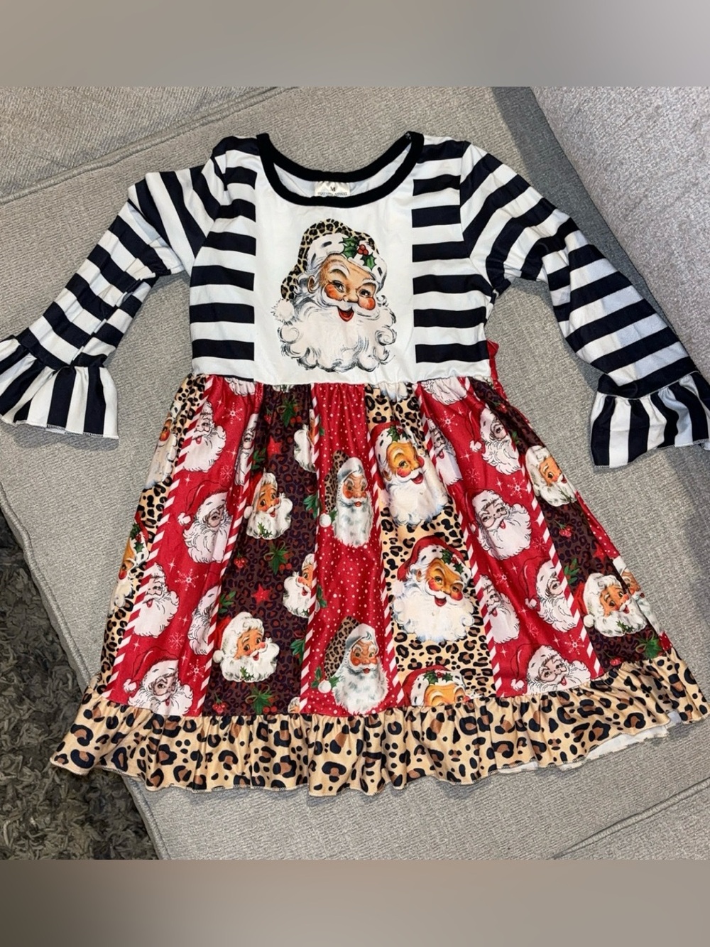 Girls' Holiday Santa Patchwork Dress - Black, White & Red